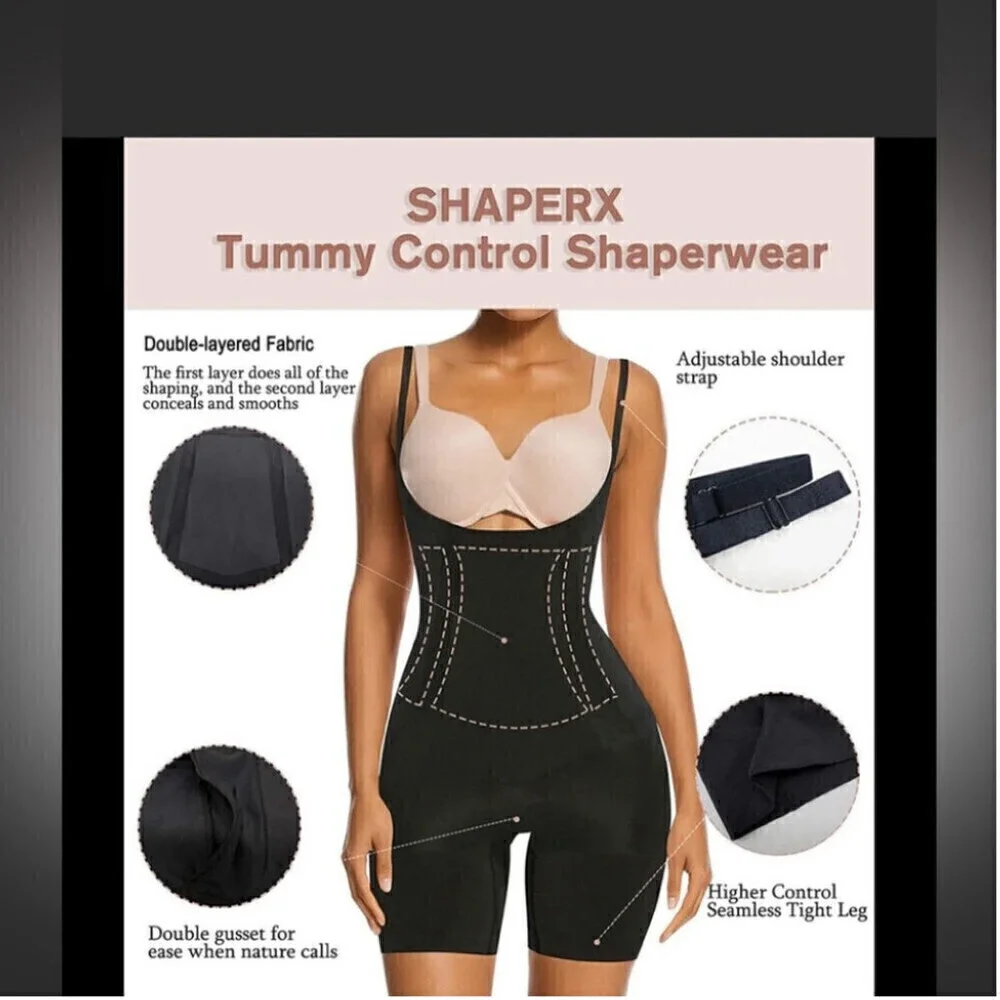 Shaperx Tummy Control Shapewear  Seamless Bodysuit Open Bust Shaper Shorts 2XL